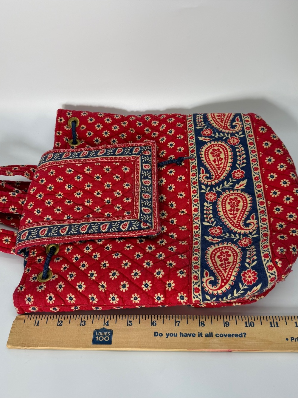VTG Vera Bradley Mimi Flap Drawstring Backpack Red Americana Paisley Quilted - Picture 12 of 13
